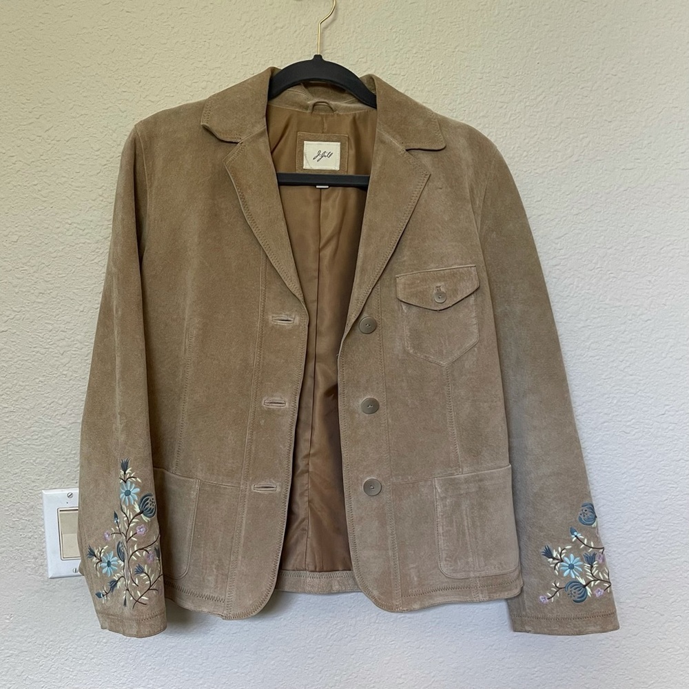 J. Jill Brown Blazer with Blue Floral Details